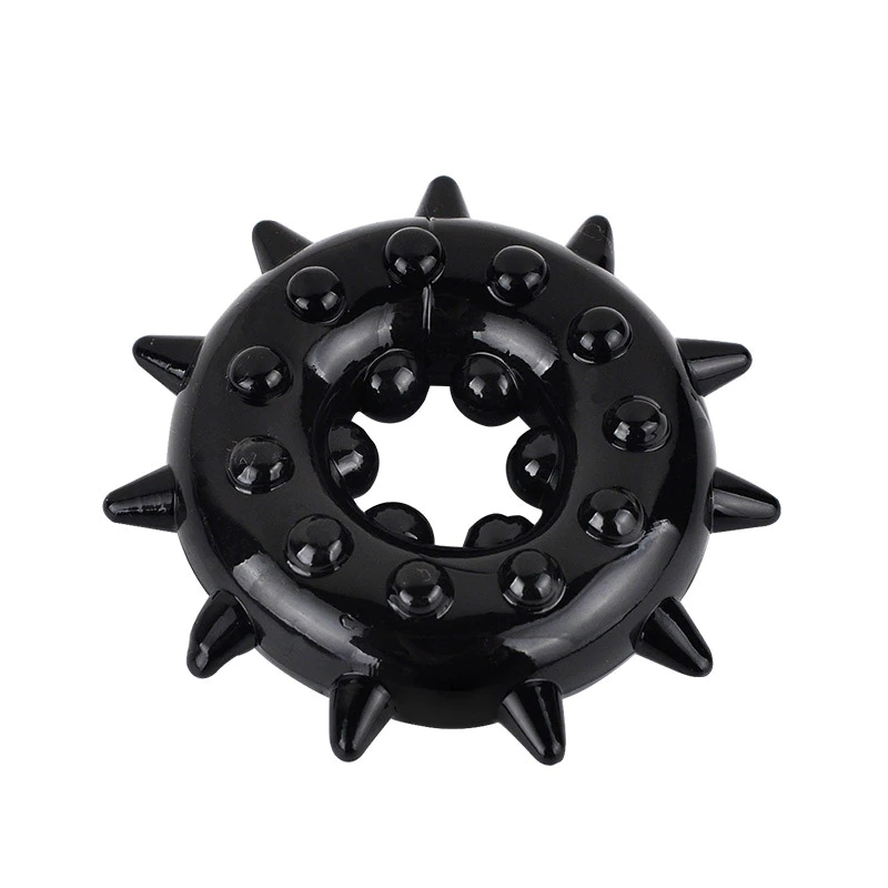 Эрекционное кольцо с шипами и шариками, черное PR-12 